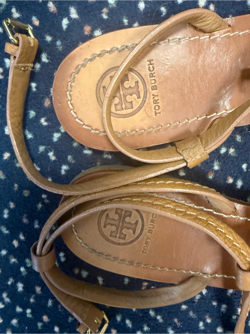Tory Burch Chandler Flat Brown Leather Sandal Size 9 - Picture 13 of 15